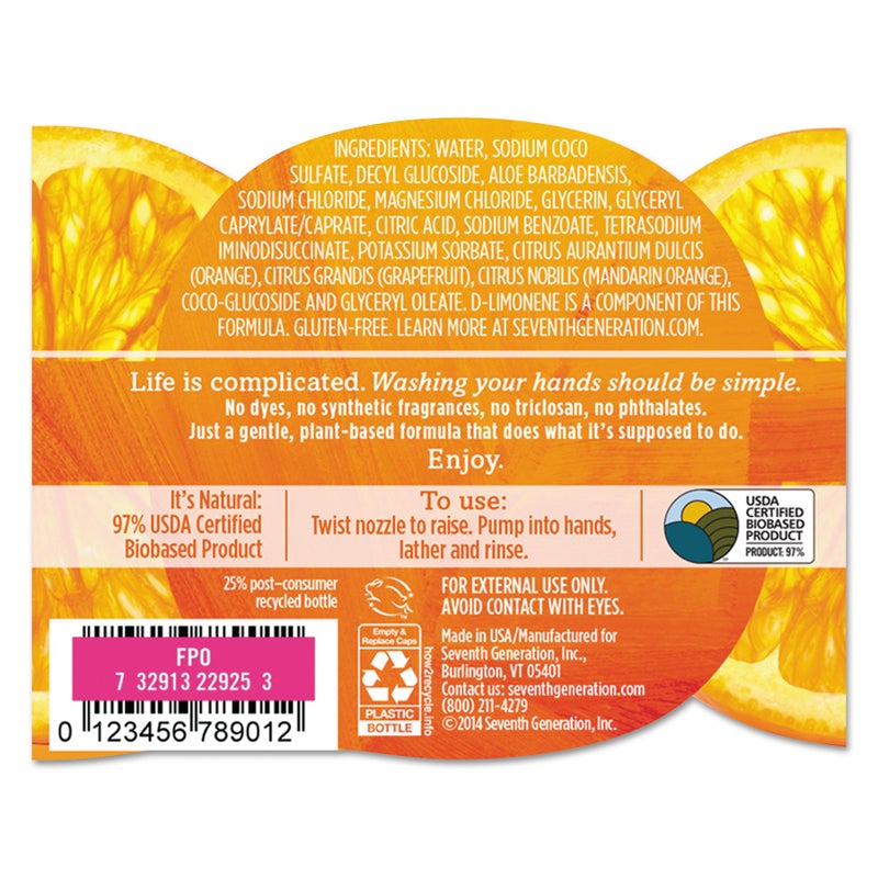 Seventh Generation Hand Wash, Mandarin Orange & Grapefruit Scent, 12oz - Image 3
